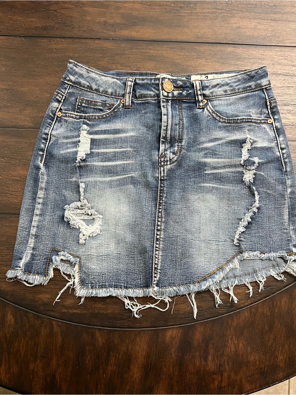 Indigo Rain Distressed Jean Skirt Junior’s Size 3 Frayed Hem Mini Summer Denim